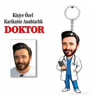 Fotoğraftan Kişiye Özel Kişiye Doktor Anahtarlığı Karikatürlü 8 cm MDF Anahtarlık - Doktor Hediyesi Doktora Özel Hediye
