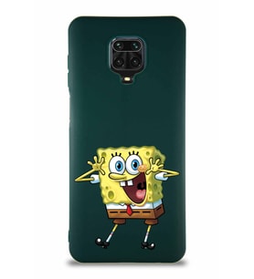 Xiaomi Redmi Note 9 Pro Soft Premier Kapak Sünger Bob Tasarımlı Silikon Kılıf - Yeşil (Şeffaf)