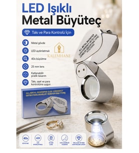 Kalemhane Tamirciler İçin 40x 25mm LED Işıklı Metal Kuyumcu Büyüteci Katlanabilir Takı Saat Para Kontrol Lup