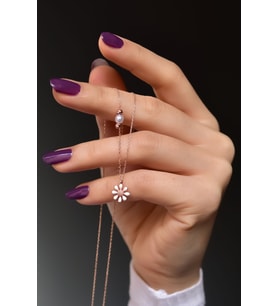 Papatya Silver 925 Ayar Gümüş Rose Kaplama Incili Dorika Toplu Mineli Papatya Kolye