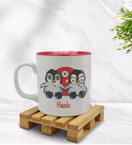 BK Gift Kişiye Özel Sevimli Çiftler Tasarımlı İçi Kırmızı Renkli Kupa Bardak Model 2