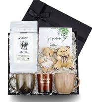Porselen Kupa & Rakle Mum & 250gr Alerya Filtre Kahve & Ayıcık Anahtarlık Premium Hediye Seti