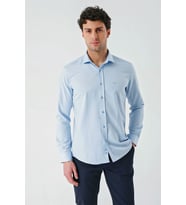 Mavi Uzun Kollu Oxford Cepsiz Pamuklu Klasik Slim Fit Dar Kesim Gömlek 1004240235
