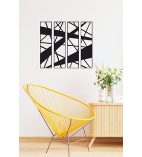 UNT Çizgiler Temalı Geometrik Modern Dekoratif Ahşap4'lü Tablo, Duvar Dekoru Model Kodu * (Siyah)