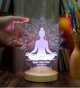 Yoga LED Lamba – Lotus Mandala Tasarımlı Meditasyon & Yoga Eğitmeni Hediyesi Kişiye Özel İsimli