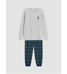 LCW Kids Gri Nakışlı Bisiklet Yaka Erkek Çocuk Pijama Takım