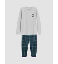 LCW Kids Gri Nakışlı Bisiklet Yaka Erkek Çocuk Pijama Takım