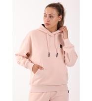 Maraton Sportswear Oversize Kadın Kapşonlu  Uzun Kol Basic Pudra Sweatshirt 21908