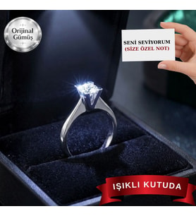 Pırlanta Işıltılı ,Gümüşten Kadın Tektaş Yüzük V Model