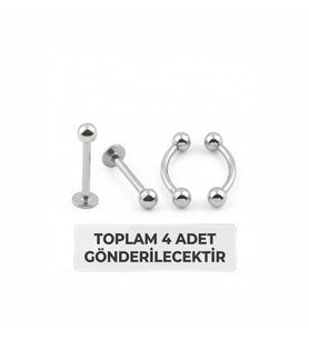 Lorivelle 4'lü Kararmaz Çelik Labret Halka Piercing Seti Septum Tragus Helix Dudak Burun Daith Kıkırdak Küpe