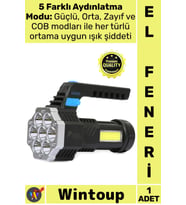 #ElFeneri Güçlü Kamp Taktik Su Geçirmez USB Şarj Göstergeli Şarj Edilebilir 7XPE +COB Led El Feneri