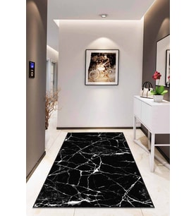 Siyah Mermer Görünümlü Kaymaz Tabanlı Dekoratif Halı RV117 - 100 x 160 cm