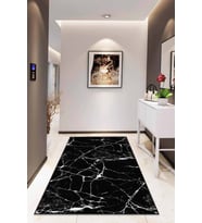 Siyah Mermer Görünümlü Kaymaz Tabanlı Dekoratif Halı RV117 - 100 x 160 cm