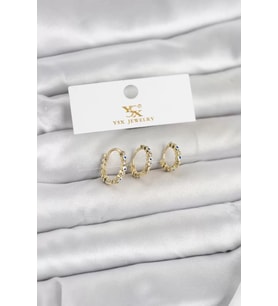 Pirinç Gold Renk Nazarlı Model 3'lü Kadın Küpe - TJ-BKP11711