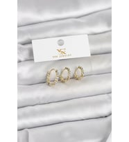 Pirinç Gold Renk Nazarlı Model 3'lü Kadın Küpe - TJ-BKP11711
