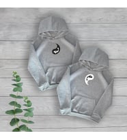 Yin ve Yang Baskılı Çift/Sevgili 2'li Unisex Oversize Sweatshirt (Gri)