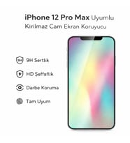 iPhone 12 Pro Max Uyumlu Kırılmaz Cam Ekran Koruyucu 9H Temperli Cam HD Şeffaf (Beyaz)