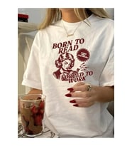 Beyaz Born to Reat Baskılı Oversize T-Shirt (A.Beyaz)