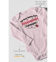 Herkes Bana Ben Teyzoşuma Hastayım Baskılı Bebek Zıbını – Çıtçıtlı Body 8 Renk  %100 Pamuk Uzun Kol (Bebek Pembesi)