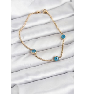 316L Çelik Gold Renkli Nazar Boncuk Model Kadın Bileklik - TJ-BB8164