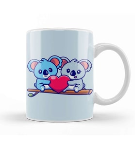 Cute Koala Couple Holding Heart On Tree Kupa Bardak Porselen