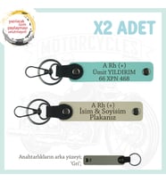 Motosiklet Aşıkları İçin Özel, İsim Plaka ve A + Kan Grubu Yazılı x2 Anahtarlık, S Kahve-Turkuaz-Gr (Çok Renkli)
