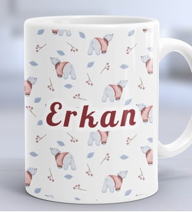Kişiye Özel Tatlı Ayıcık Desenli Hediye Kupa Bardak Arkadaşa Hediye (Beyaz)