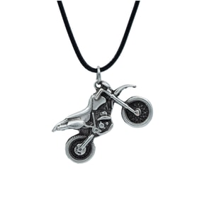 Cross Motor Deri ip Kolye - Gümüş Kaplama - Kadın Erkek Kolye - No:874
