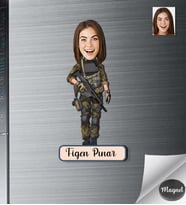 Kişiye Özel Asker Kadın Ahşap Magnet -1