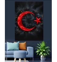 Kırmızı Ay Yıldız Simgesi Dekoratif Kanvas - Mdf Ahşap Tablo