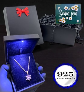 Senin İçin Gerçek Ametist Taşlı Lotus Çiçeği Kolyesi - Işıklı Kutusunda 925 Ayar Gümüş