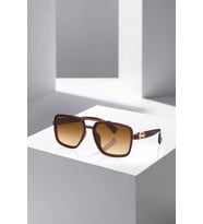 Polo Air UV400 Korumalı Kare Çerçeve Erkek Güneş Gözlüğü Gold Detaylı Kahverengi Renk PLG-2134C2