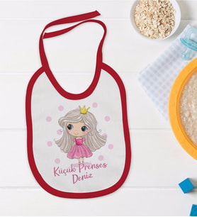 BK Kids Kişiye Özel Küçük Prenses Tasarımlı Kırmızı Bebek Mama Önlüğü-1