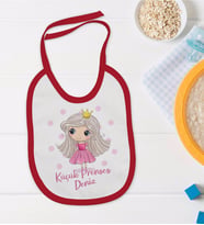 BK Kids Kişiye Özel Küçük Prenses Tasarımlı Kırmızı Bebek Mama Önlüğü-1