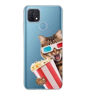 PrintiFy Oppo A15 ile Uyumlu Kedi 1 Kamera Korumalı Şeffaf Kılıf
