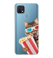 PrintiFy Oppo A15 ile Uyumlu Kedi 1 Kamera Korumalı Şeffaf Kılıf
