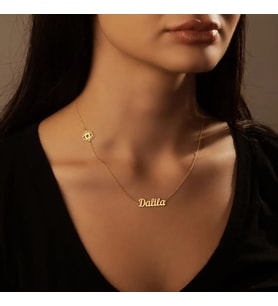Kişiye Özel 925 Ayar Gümüş Yan Göz Detaylı İsim Kolye (Gold)