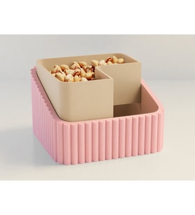 3D Baskı Fıstık Kasesi - Çift Hazneli Kabuk Ayırıcı Sunum Kasesi - Pembe Bej