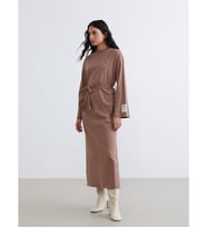 LCW Modest Kahverengi Bisiklet Yaka Sweat Elbise