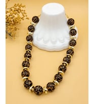 Gold Disk Detaylı Kahve Leopar Kolye