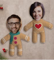 BK Gift Kişiye Özel Fotoğraflı Kurabiye Adam Kostümlü 2’li Bebek Yastık Seti-1