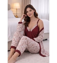 Kadın 4053 3'lü Viscon Sabahlık Pijama Takımı