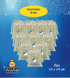 Bayram Harçlık Kesesi 10'lu – Baskılı Ham Bez Bayram Kesesi, Çocuklar İçin Bayram Hediyesi Model-11