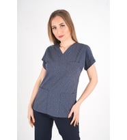 Unisex Bronz Yıldız Desenli Doktor Hemşire Hastane Aşçı Scrubs Tek Üst Üniforması (Lacivert)
