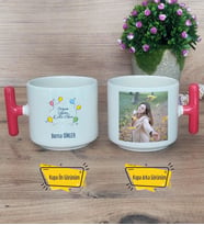 Doğum Günü Tasarımı Kupa Bardak Fotoğraflı T Kırmızı Kulplu Anneye Babaya Arkadaşa Kardeşe Sevgiliye Hediyesi