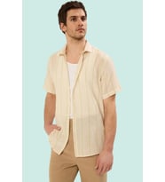 Erkek Kısa Kollu Çizgili Gömlek Yaka Basic Fit Yazlık Günlük Hafta Sonu Yaz Aylarının Vazgeçilmezi (Yeşil)
