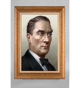Altın Varaklı Çerçeveli Paspartulu Atatürk Tablo a280 (Gold)