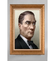 Altın Varaklı Çerçeveli Paspartulu Atatürk Tablo a280 (Gold)
