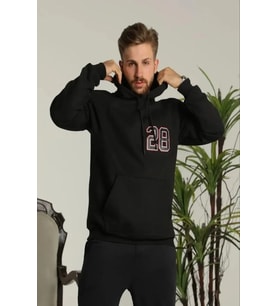 Erkek Oversize Üç İplik Kapüşonlu Sweatshirt –Sırt Ve Ön Baskılı, Kanguru Cepli, Rahat Kalıp Maskot