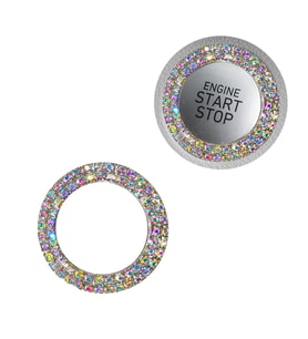 Kristal Taşlı Start Stop Düğme Halkası Gökkuşağı